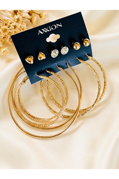 COCOSH TAKI Gold Color Large Hoop Patterned Multiple Earring Set