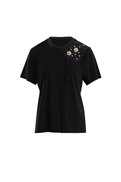 GİZİA İşleme Detaylı Siyah T-Shirt