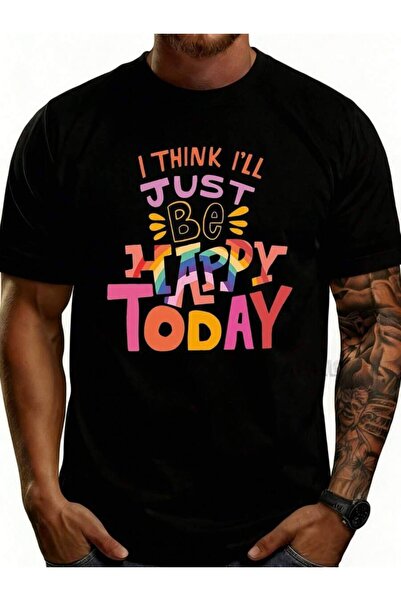 Astogria13 Men's% Cotton Retro Funny-Shirt - I THINK I'll Just Be Happy Today...