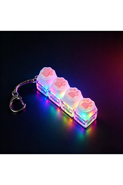 Choice14 Cat White-1PC LED Keyboard Keychain Clickable Button Fidget Stress R...