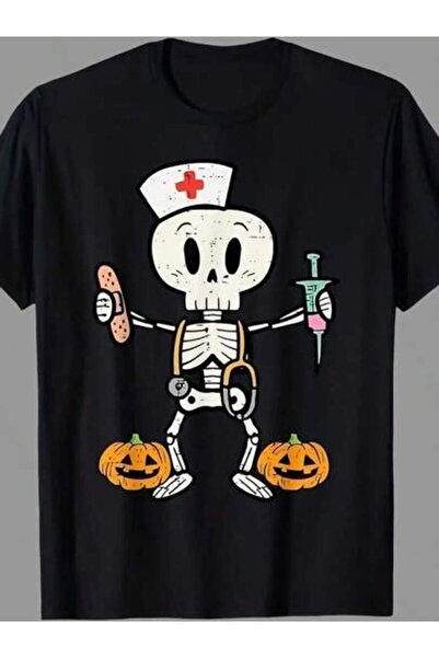 23ERVA []Halloween Nicu Nurse Skeleton Scrub Top Costume Women Men T-Shirt220g