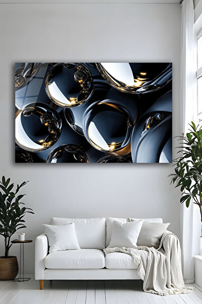 Parıltı Yayınları Pictură pe sticlă cu sfere metalice abstracte moderne, deco...