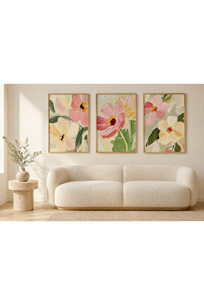 RDEKOR Ahşap Çerçeveli Pastel Pembe Çiçekler Duvar Tablosu - R0009