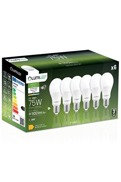 Lumiled 6x Bec LED E27 A60 10W = 75W 1100lm 4000K Neutru 260 °