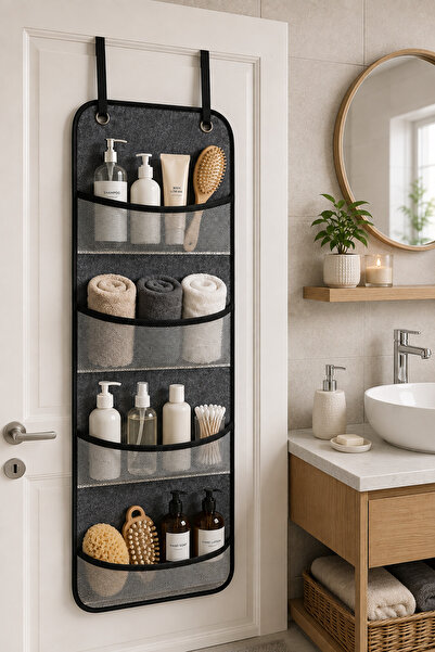 Ferzin Keçe Kapı Arkası Düzenleyici 4 Cepli Askılı Organizer Çok Amaçlı Dolap Kapısı Düzenleyici Banyo Çocuk Odası Organizeri