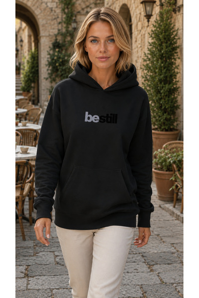 caddekombin Women's Be Still Text Printed Hooded Casual Basic Sweatshirt with...