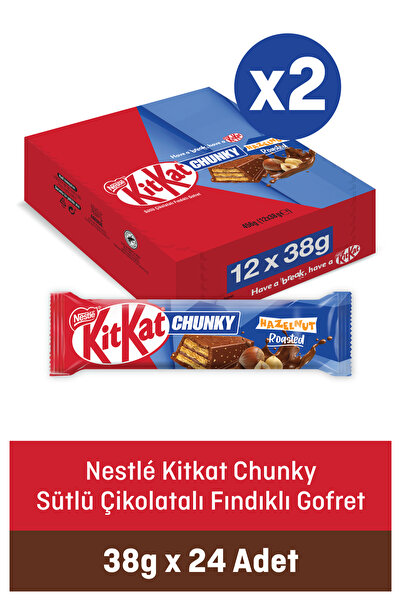 Nestle Nestlé Kitkat Chunky Sütlü Çikolatalı Fındıklı Gofret 38g x 24 (24 Adet)