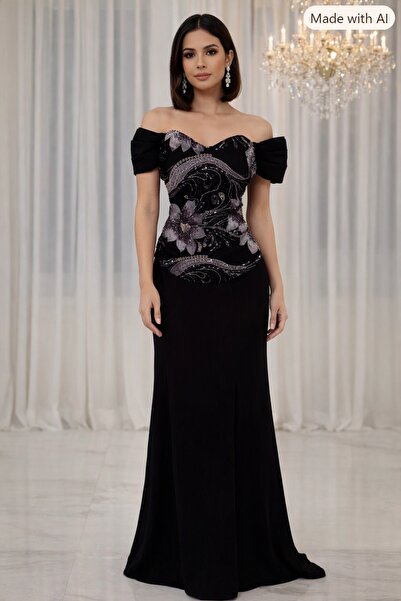 shahad fashion الفستان الأسود الملكي بتطريز الورود البنفسجي 🖤💜