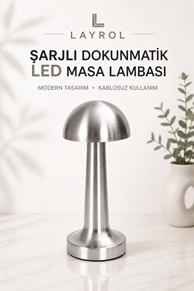Layrol Şarjlı Masa Lambası Dekoratif Dokunmatik Mantar Masa Lambası
