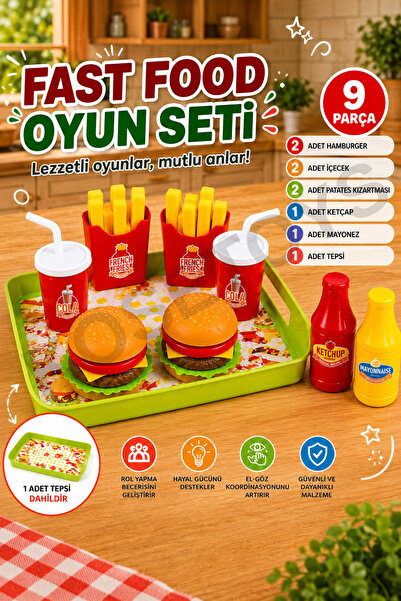kosetoys Quality Hamburger Set with Toy Tray 9 Pieces