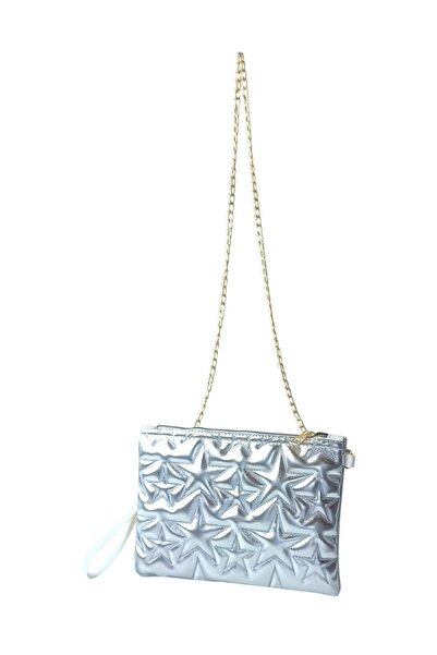 Yıldız Nakışlı Kadın Portföy & Clutch Çanta Gümüş