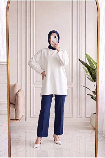 MİHRA STORE Mahay Heart Embroidered Slit Tunic-Ss13074 White
