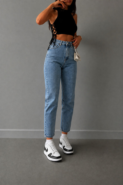 sion jeans Julia Milano Casual Comfort Mom Boyfriend Jean Blue Medium Snow Wa...