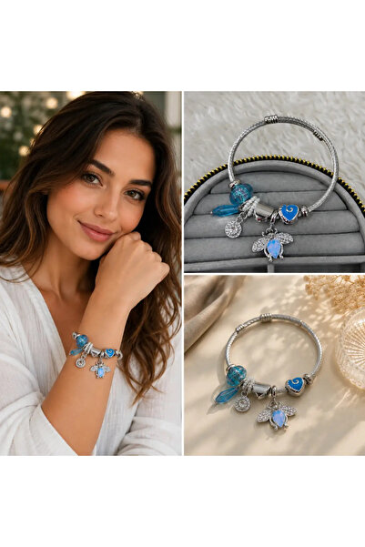 Bozhi Blue Flower and Crystal Accessory Detailed Silver Color Women's Accesso...