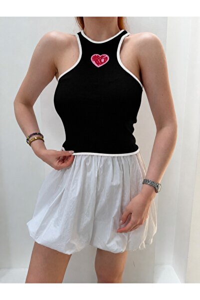NEW JOURNAL Women's Black Halter Neck Contrast Ribbed Tank Top Jf33