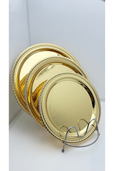 ALMASA Gold Round Serving Tray Set - 3 Pieces