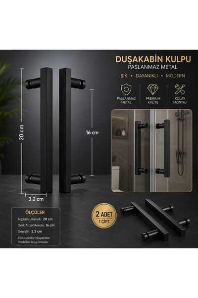 QuarVit Siyah Renk Lüx Metal Paslanmaz Cam Duşakabin Kulp ( 16 cm Uyumlu )