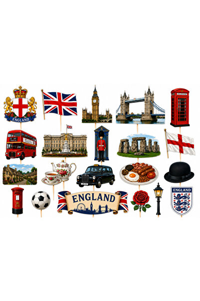DecoParty Set de decorațiuni pentru tort – Tematică Anglia / Marea Britanie, ...