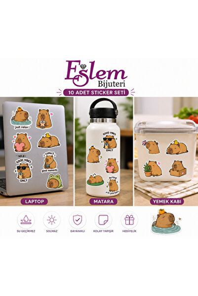 eslem bijuteri Capybara Sticker Set 5-Pack 13X18 cm Waterproof Vinyl Laptop W...
