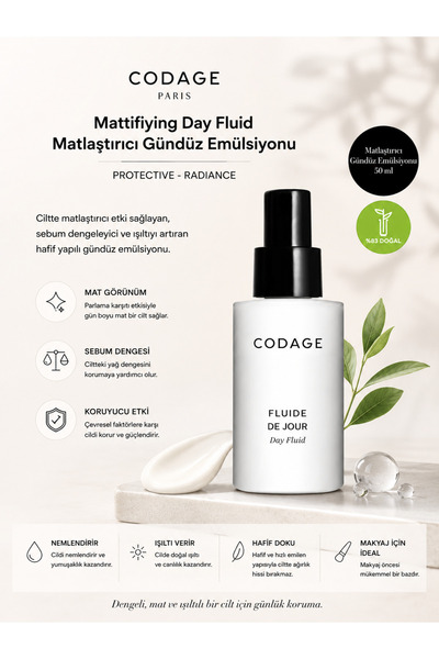 CODAGE PARIS Mattifiying Day Fluid Light-Texture Daily Moisturizing and Prote...