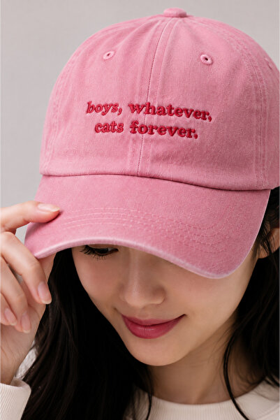 barsdepo Red Embroidered Pink Hat with Fabric and Text Embroidery, Cotton Cat...