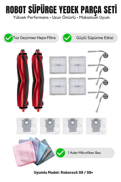 Asgard Grup Compatible with Roborock S9 / S9+ 2 Main Brushes 4 Side Brushes 4...