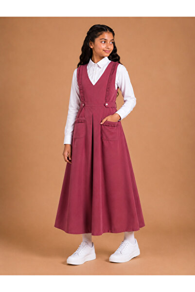 Generic Brand Girls' Primary School Uniform in Flesh Color – V Model with Ruf...