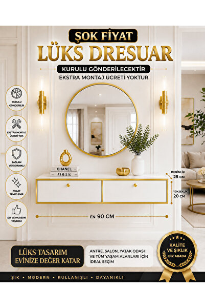 DOGANDEKOR GOLD BEYAZ LÜKS DRESUAR