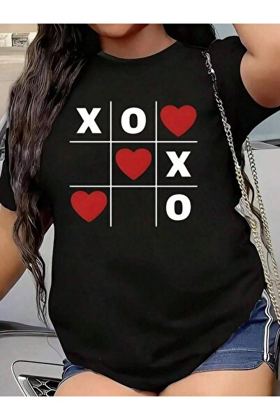 NOURAM 1 Pcs Women's Valentine's Day XOXO & Red Hearts Print Plus Size-Shirt ...