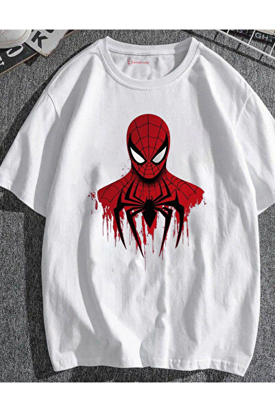 dompulerimoda Spider Printed Oversize Unisex White T-Shirt