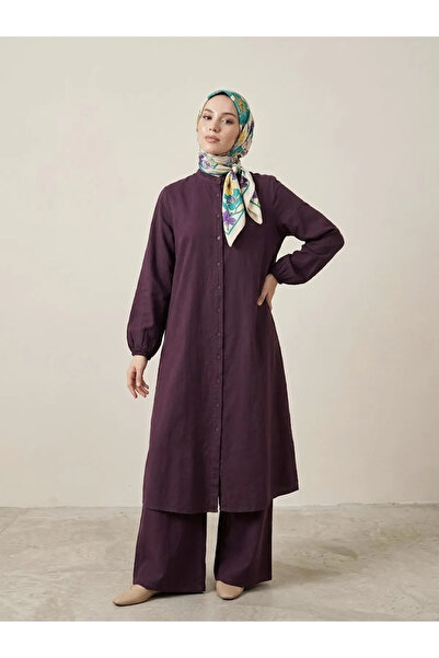 Naknaku Hakim Collar Long Pants Suit-Burgundy