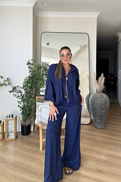 TLG TLG GİYİM Women's Jacquard Viscose Jacket and Trousers Set