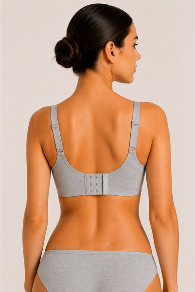 cicial Women's 2-Pack Cotton Wide Elastic Minimizer Combed Cotton Gathering Bra (White-Gray)
