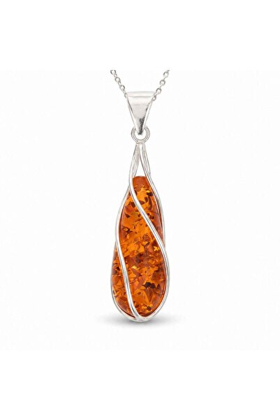 craftmystic Колие от сребро 925 с спираловидна сълза от кехлибар – елегантнос...