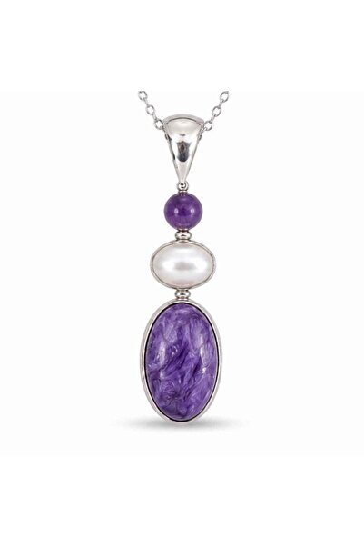 craftmystic Κολιέ Ασημένιο 925 με Χαροΐτη, Μαργαρίτα και Αμέθυστο – Ηρεμία κα...