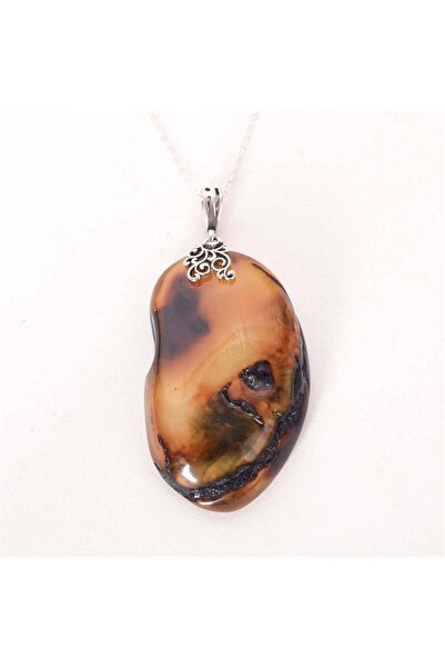 craftmystic 925 silver necklace with oval medallion and natural amber - solar...