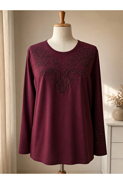 ÖZCAN Women's Stone Embellished Mother Combed Cotton Blouse (New Season - 2026)