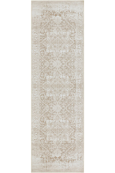 Cool Halı Private XW Krem Bej Eskitme Desen Vintage Yolluk Otantik Retro Bohe...
