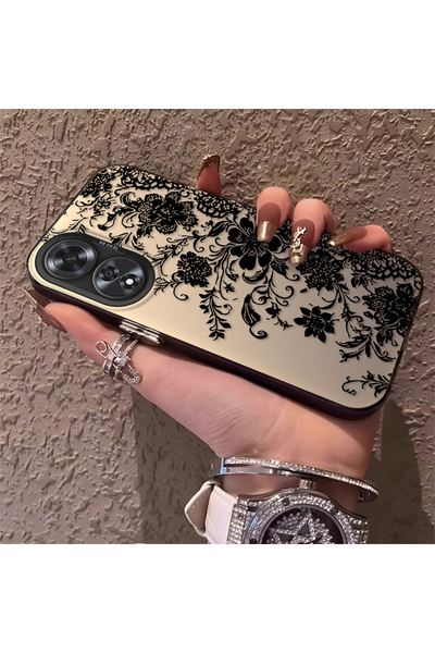 CHICASELUX Oppo A60 Uyumlu Zarif Siyah Dantel Çiçek Desenli Kılıf, Yüksek Kal...