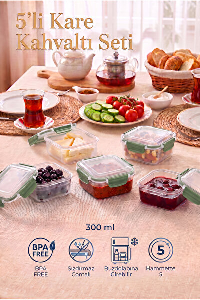 MAXİFRESH Kahvaltılık Saklama Kabı Seti 5'li Kilitli Contalı Sızdırmaz 300 ml...