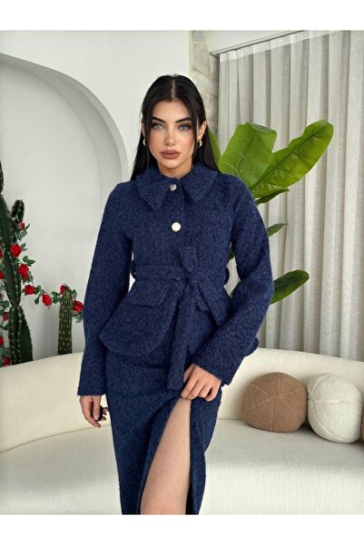 Clothes Fast Γυναικείο σετ φούστας σε μπλε ναυτικό χρώμα, με υφή κασμίρι, μπο...