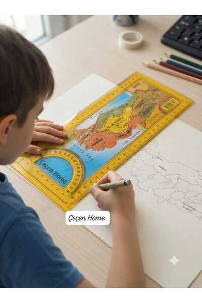 ÇEÇEN HOME Geography Map Ruler 30cm: Integrated Protractor (Angle Measurer) a...
