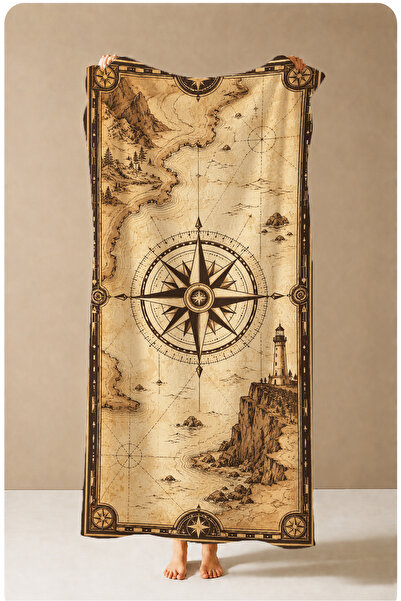 Evmila Vintage Nautical Map Compass Patterned 70X150 Beach Towel - Digital Pr...
