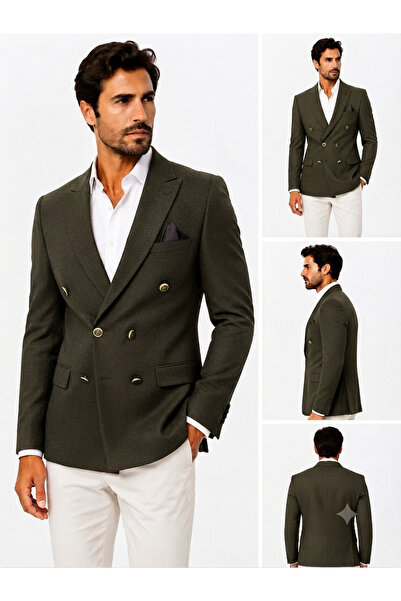 SABRİ ZENGİN Men's Slim Fit Double-Breasted Blazer Jacket