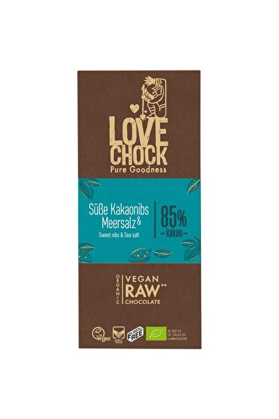Lovechock Ciocolată vegană crudă cu sare de mare, organică, fără gluten, 70g