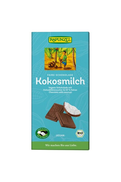 Rapunzel Ciocolată organică cu băutură de cocos, 80g