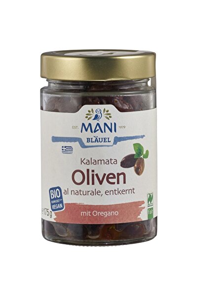 MANİ Măsline Kalamata fără sâmburi, cu oregano, crude, vegane, bio, 175g