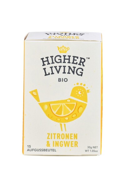 HIGHER LIVING Ceai cu lămâie și ghimbir, 15 plicuri organice, 30g