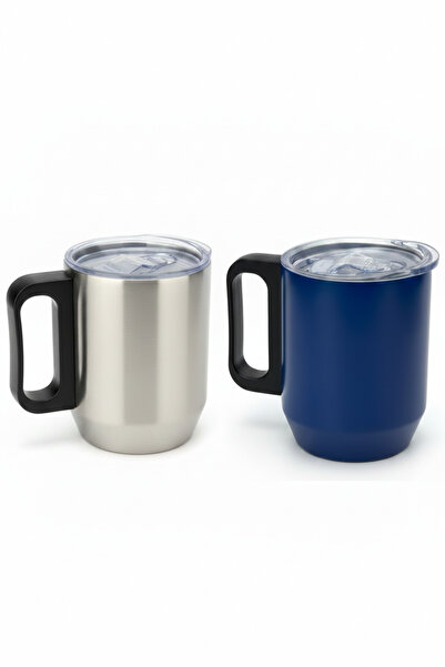 350 ml 2'li Çelik Termos Mug - 304 Paslanmaz Çelik Şeffaf Kapaklı Ofis Kupası