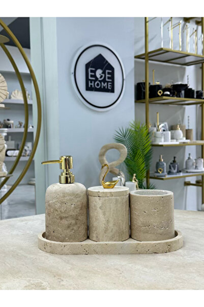 ege gross Decorative Travertine Natural 4-Piece Bathroom Set with Gold Details